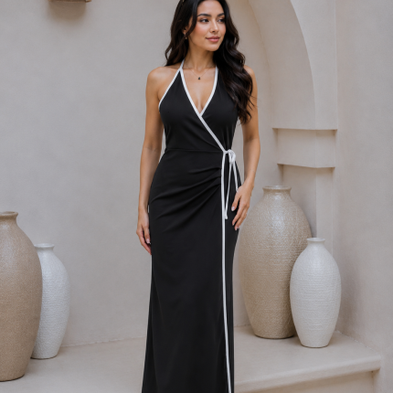 Midnight Velour Wrap Maxi Dress