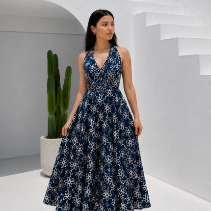 Starlace Embroidered Halter Maxi Dress