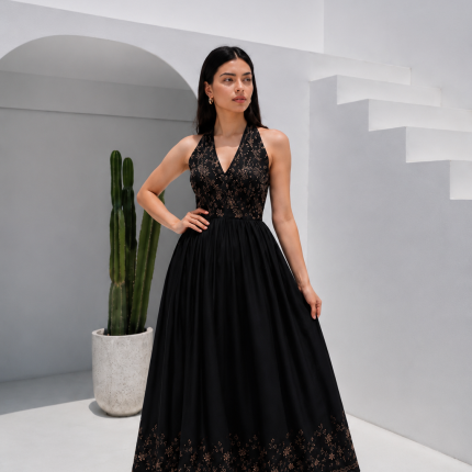 Nightfall Serenity Embroidered Maxi Dress